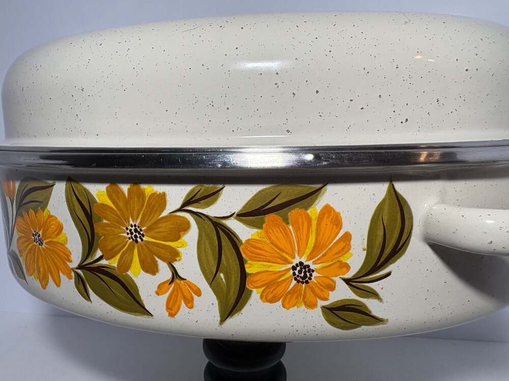 Vintage Capri Enamelware Roaster Pan Harvest Blossom Floral Kitchen